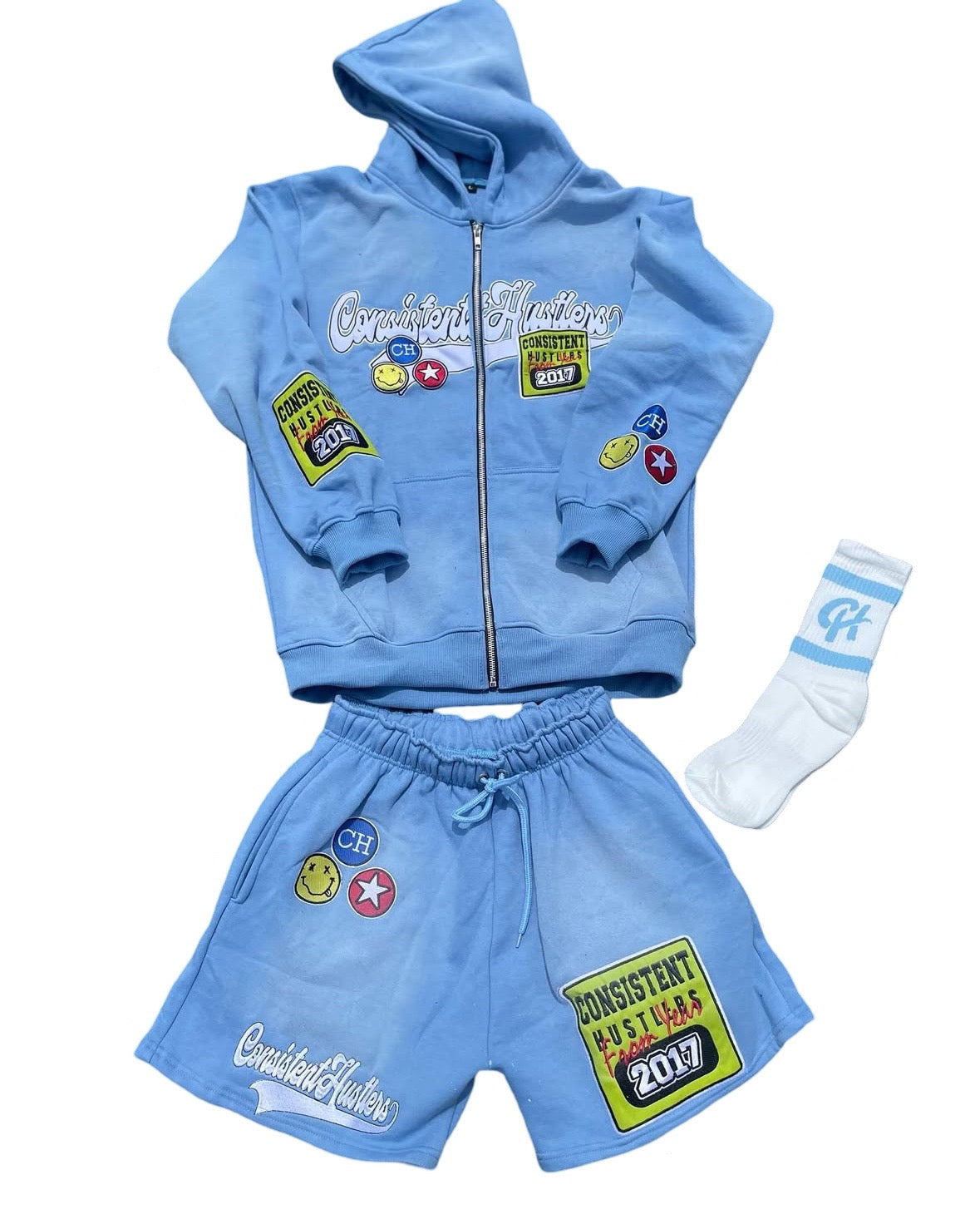 Acid Wash Short Set (Blue)