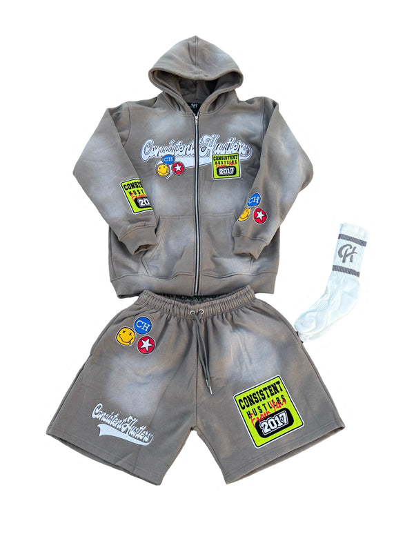 Acid Wash Short Set (Grey)
