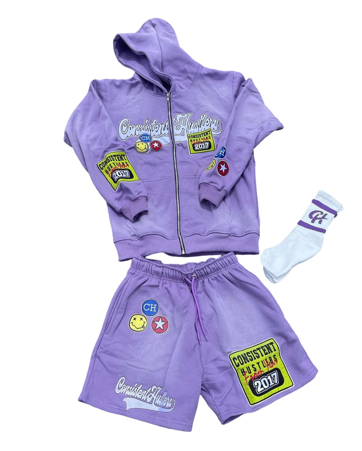 Acid Wash Short Set (Purple)