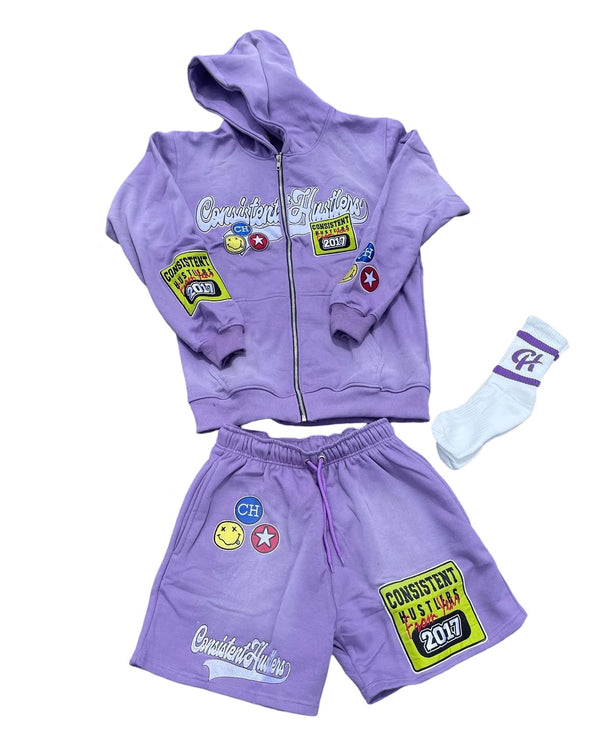 Acid Wash Short Set (Purple)