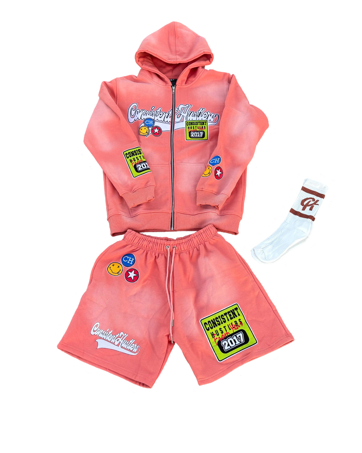 Acid Wash Short Set (Pink)