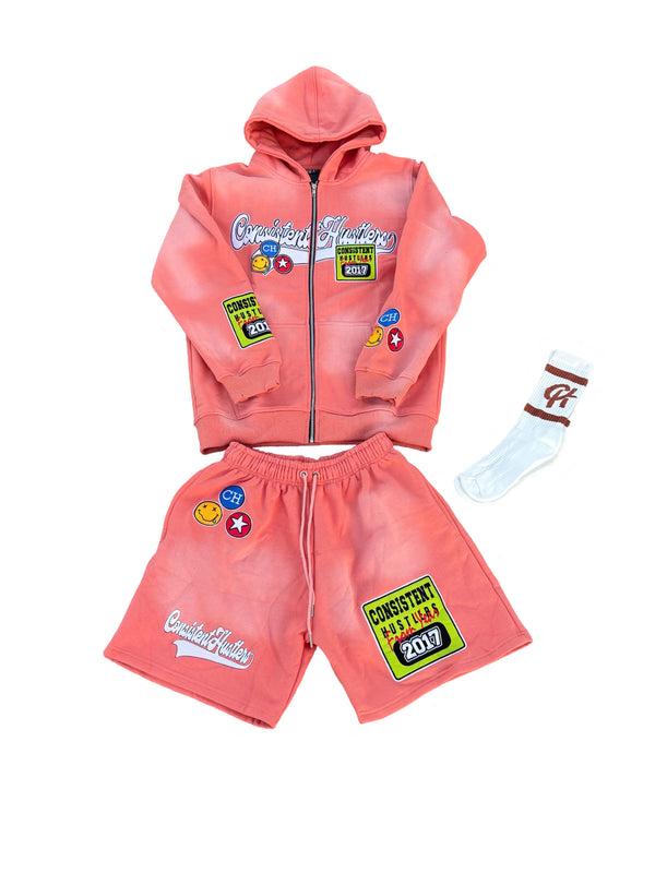 Acid Wash Short Set (Pink)