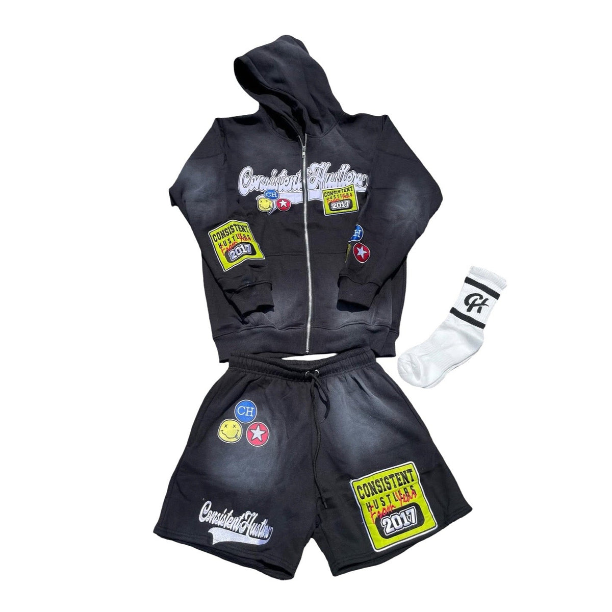 Acid Wash Short Set (Black)