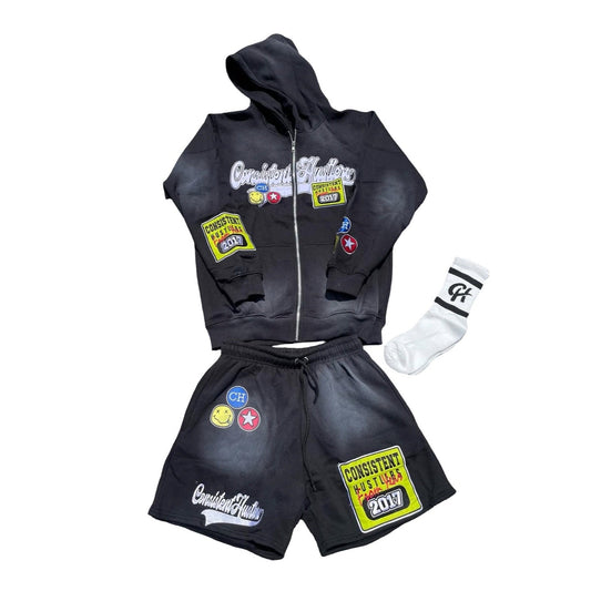 Acid Wash Short Set (Black)