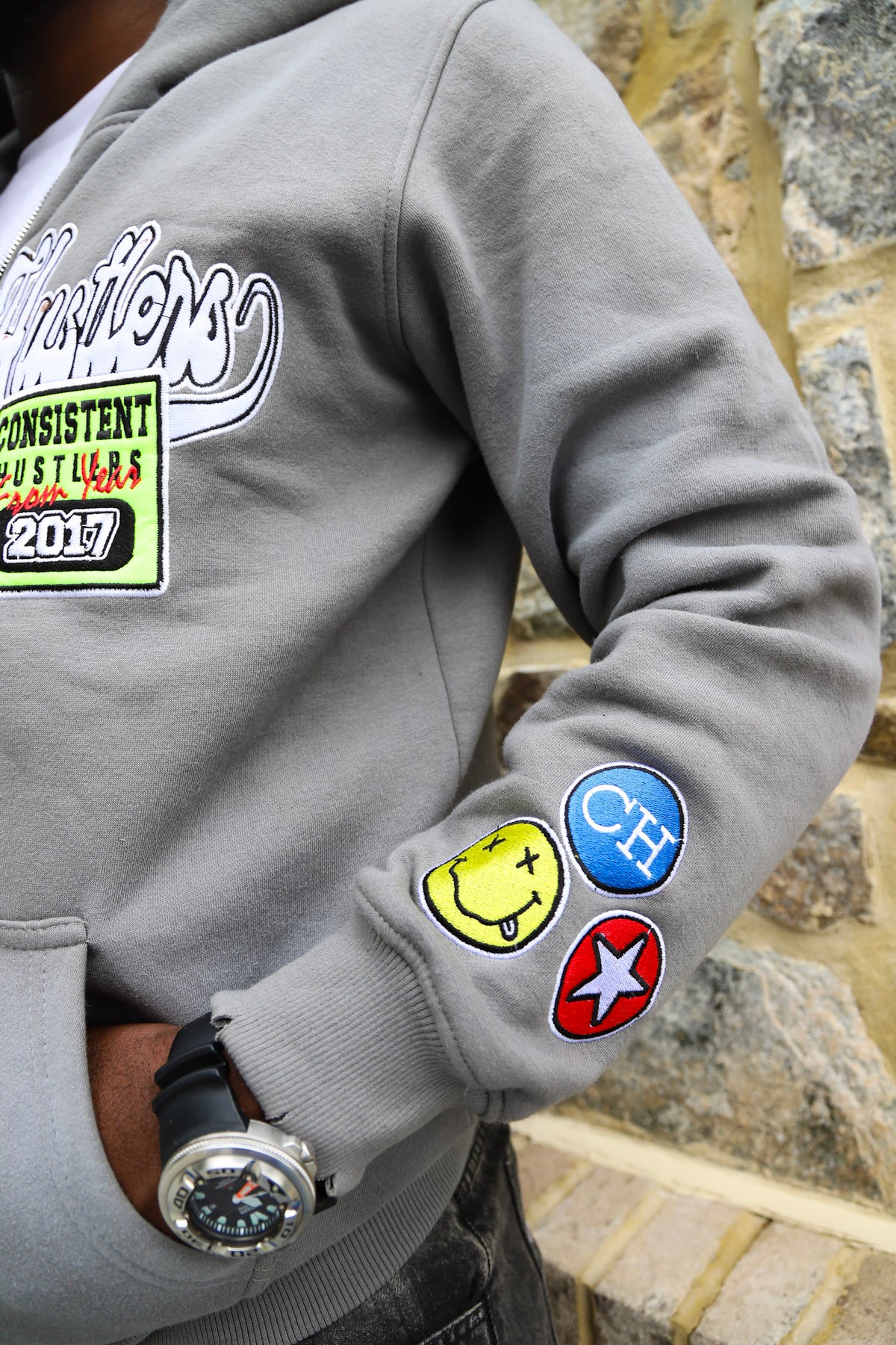 Grey Acid Wash Hoodie