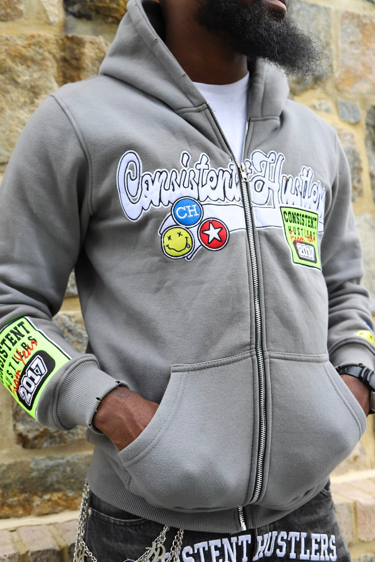 Grey Acid Wash Hoodie