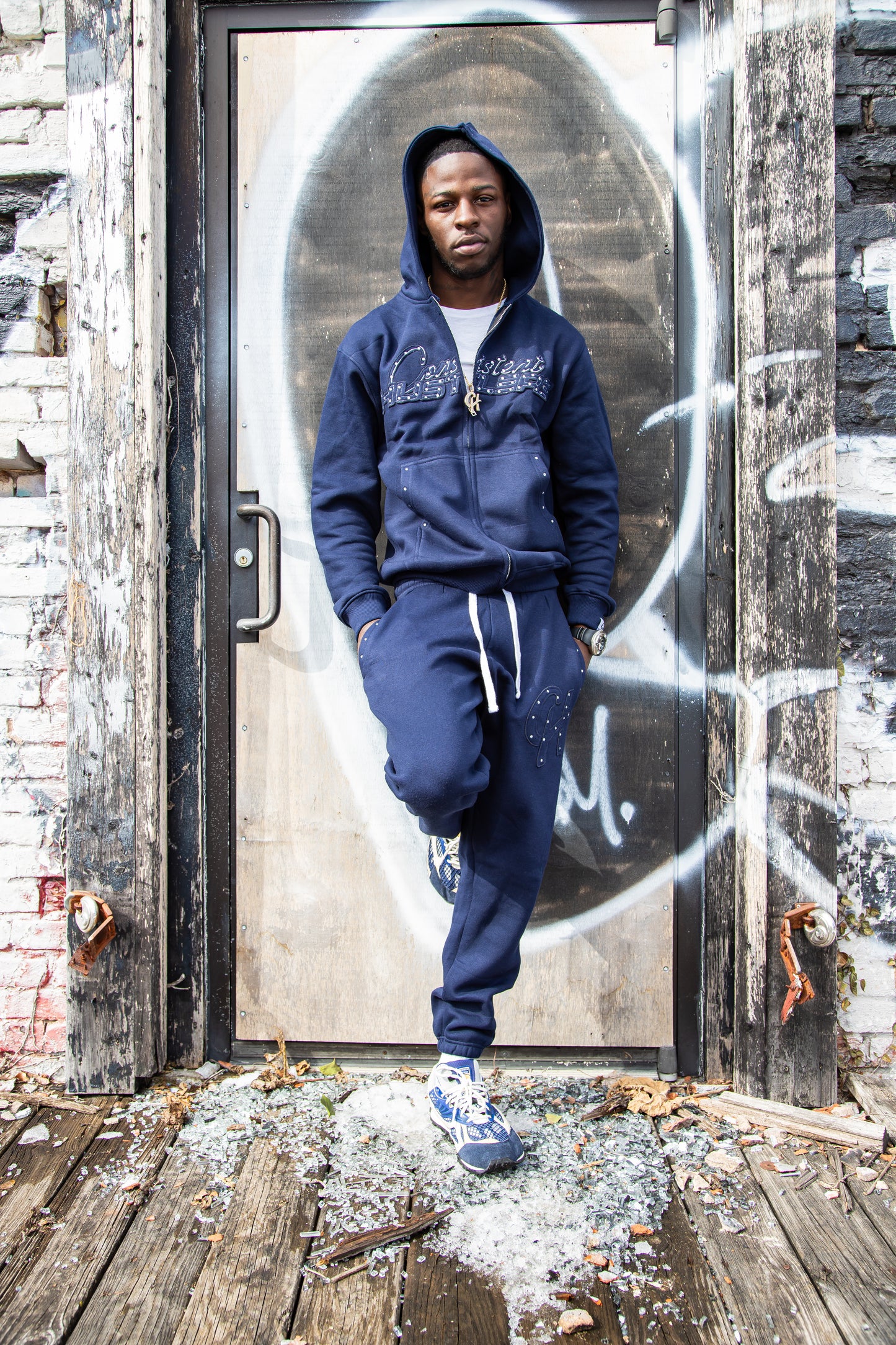 Rhinestone Sweatsuit (Navy Blue)
